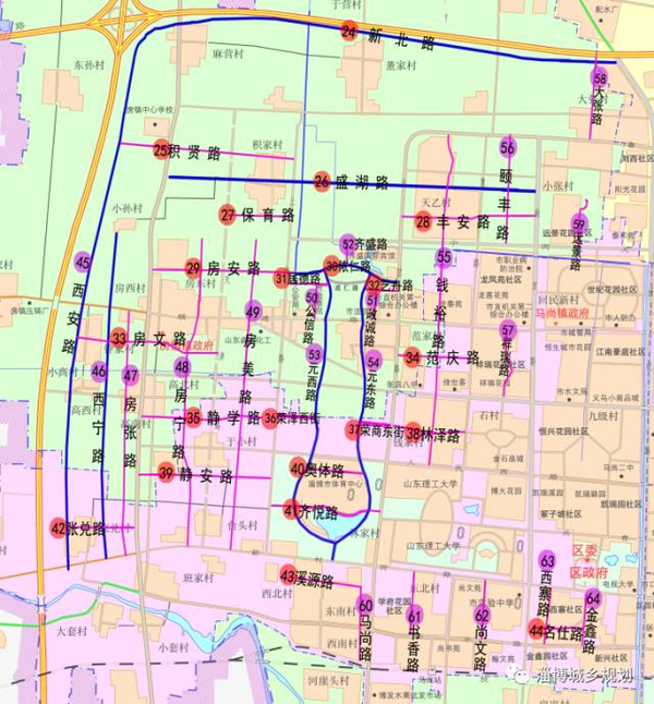 淄博市城区城市道路命名示意图 内容来源:淄博城乡规划