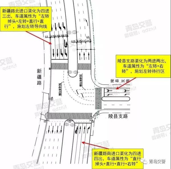 车道属性调整为"2左转 2直行",施划左转导向线,引导左转车辆通行