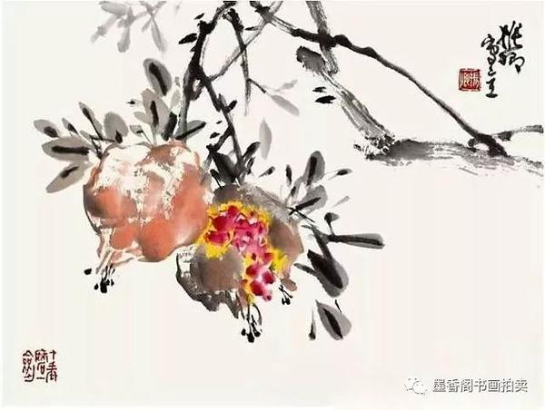 步骤四 石榴叶子以点为之,画时要于碎中求整,以求得点线面和谐统一.