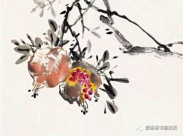 写意石榴| 石榴叶子以点为之,画时要于碎中求整