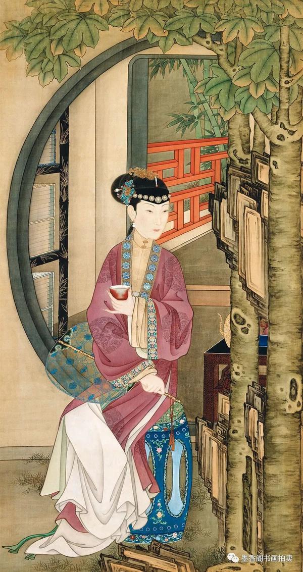 清初宫廷工笔重彩人物画《十二美人图》