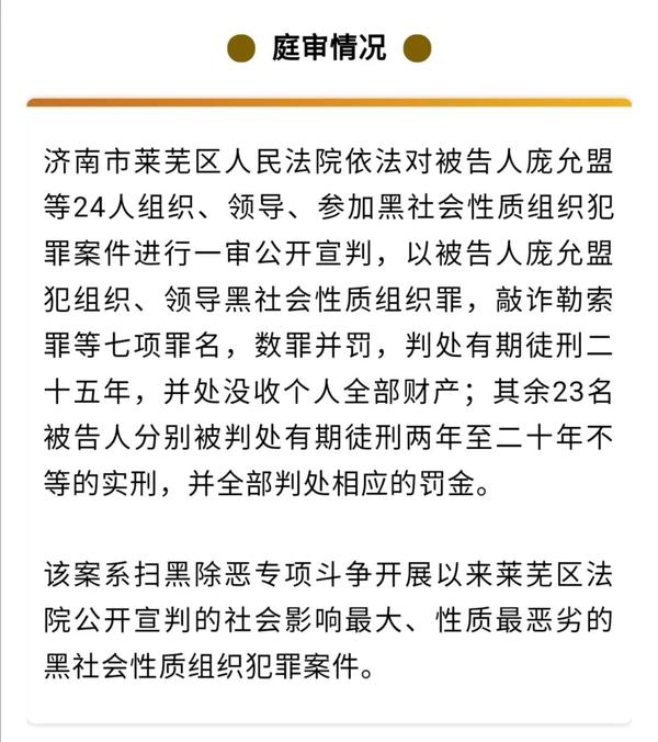 8月2日,济南莱芜区检察院提起公诉的庞允盟等24人