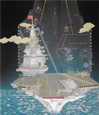 崔美诗中国画《军港之夜中国梦》.