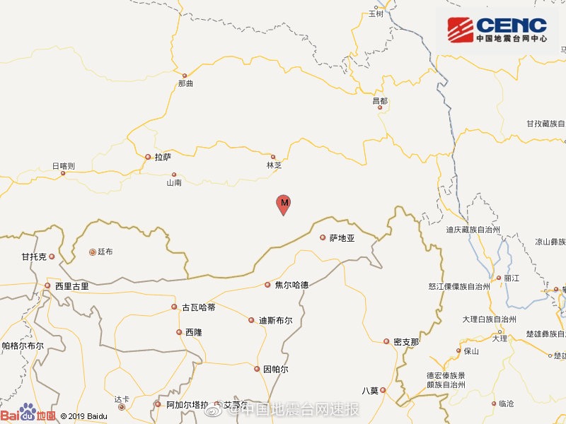 西藏林芝市墨脱县发生63级地震震源深度10千米