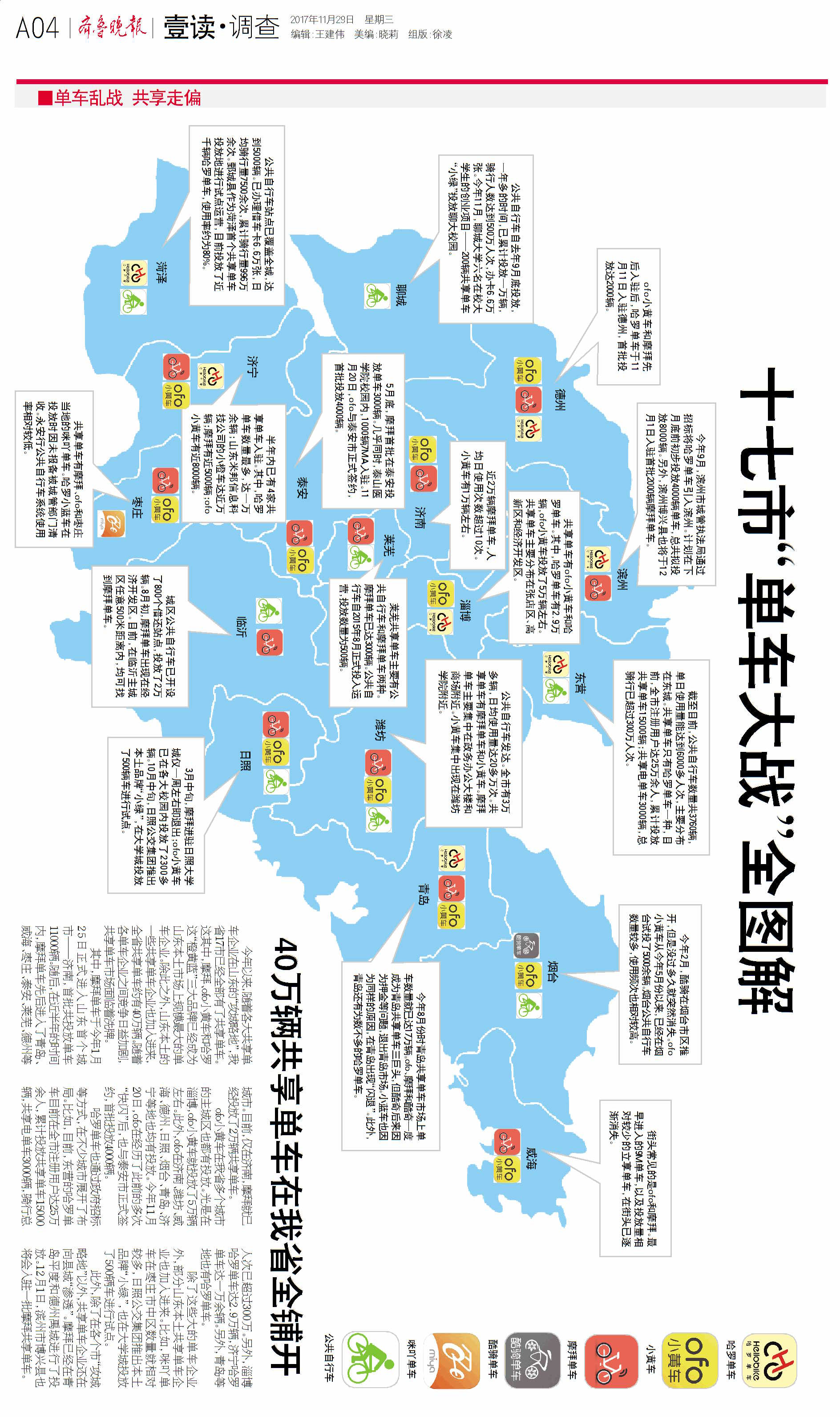 山東共享單車已經40萬輛了!