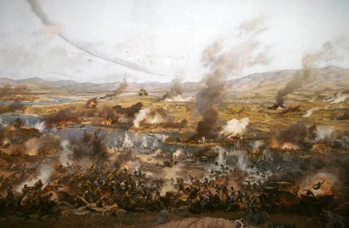 油画《莱芜战役》所描述的战斗场面