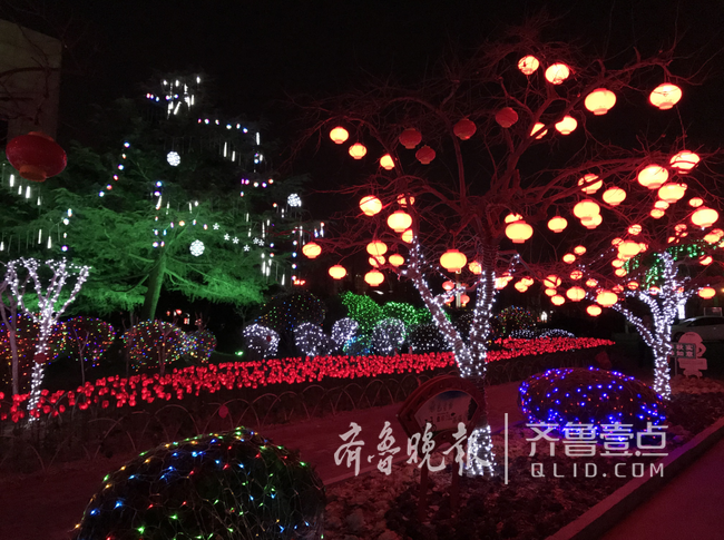 日照新市区挂五千余盏灯笼迎春节 晚上开启景
