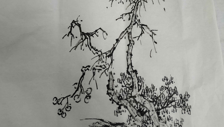 果然视频山水画课堂第5讲蟹爪枝的画法